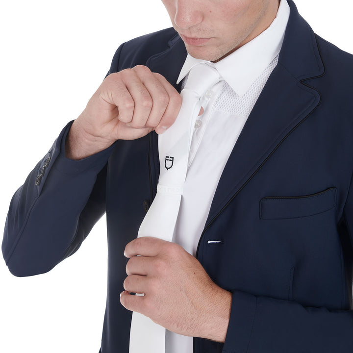 Equestro Competition Tie with Embroidered Logo - White