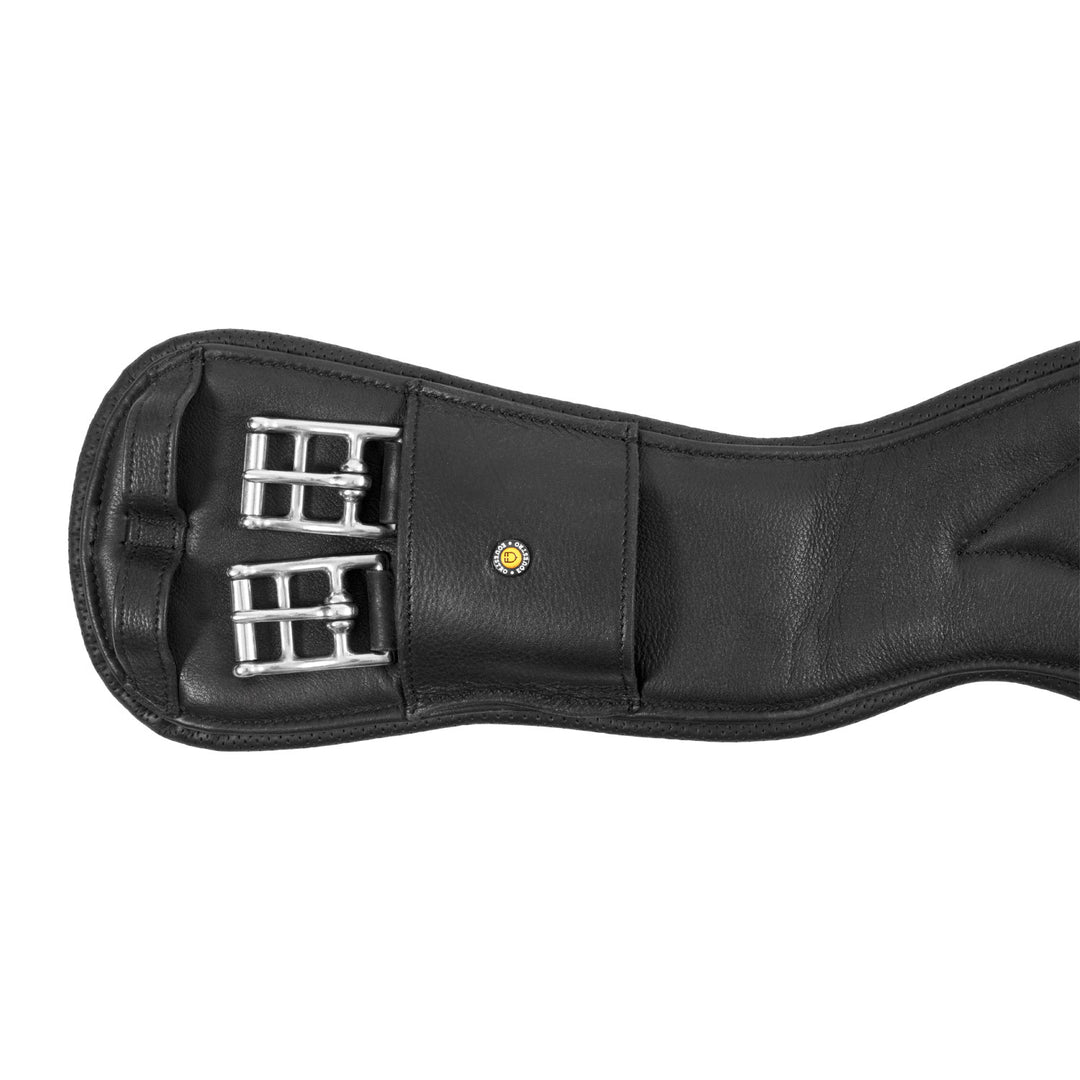 Equestro Shaped Leather Dressage Girth with Logo Pin - Black