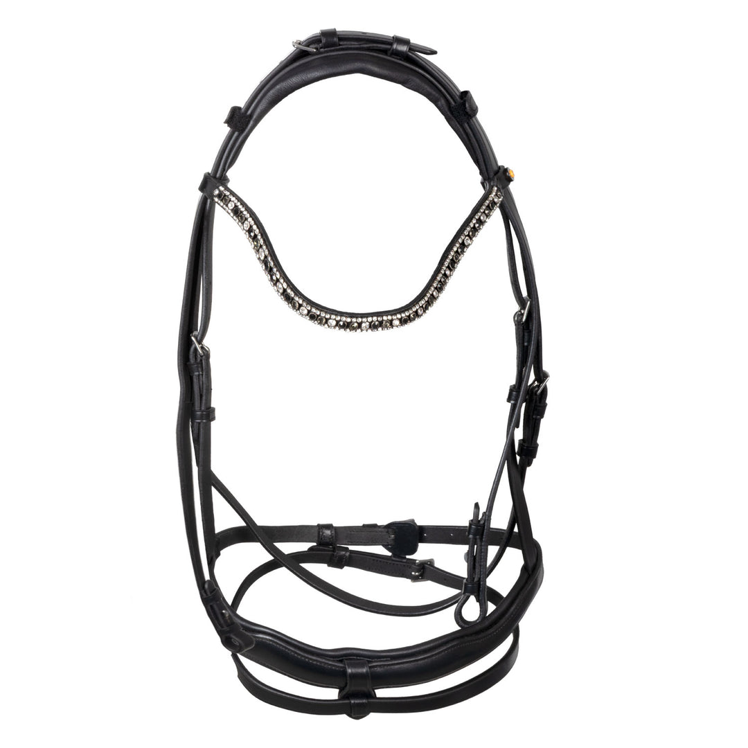 Equestro English Leather Bridle with Rhinestone Browband - Black