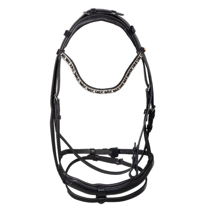 Equestro English Leather Bridle with Rhinestone Browband - Black