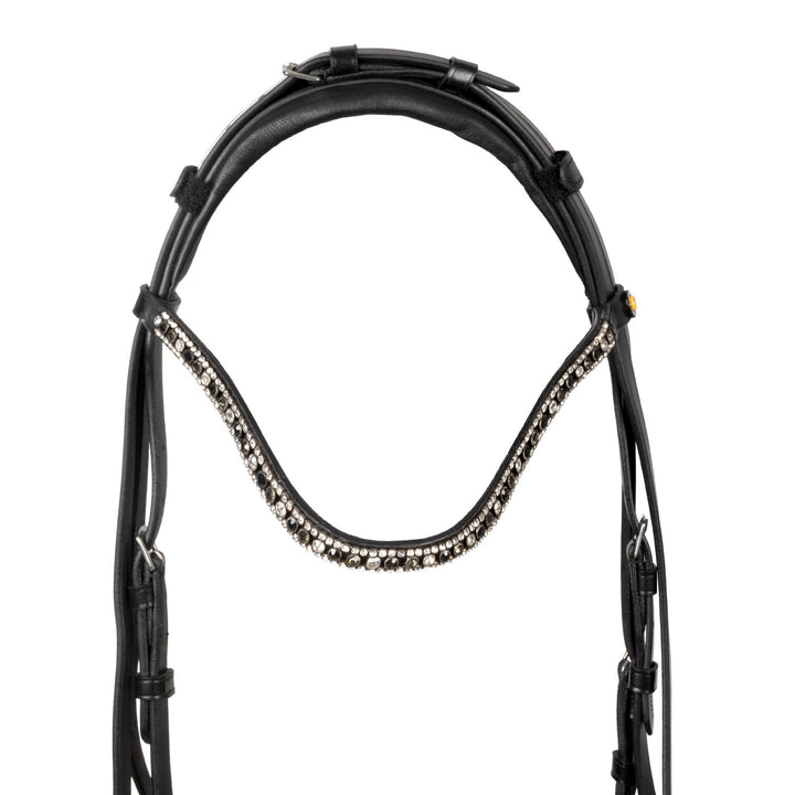 Equestro English Leather Bridle with Rhinestone Browband - Black