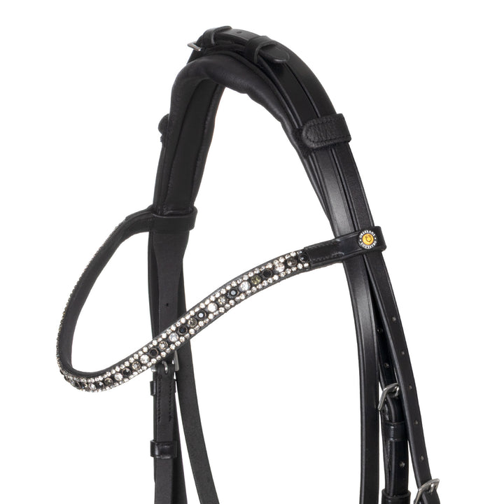 Equestro English Leather Bridle with Rhinestone Browband - Black