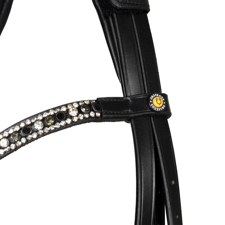 Equestro English Leather Bridle with Rhinestone Browband - Black