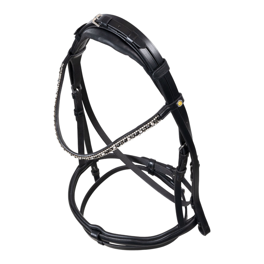 Equestro English Leather Bridle with Rhinestone Browband - Black