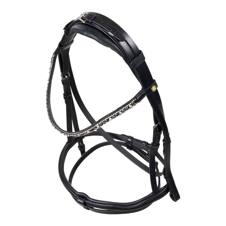 Equestro English Leather Bridle with Rhinestone Browband - Black