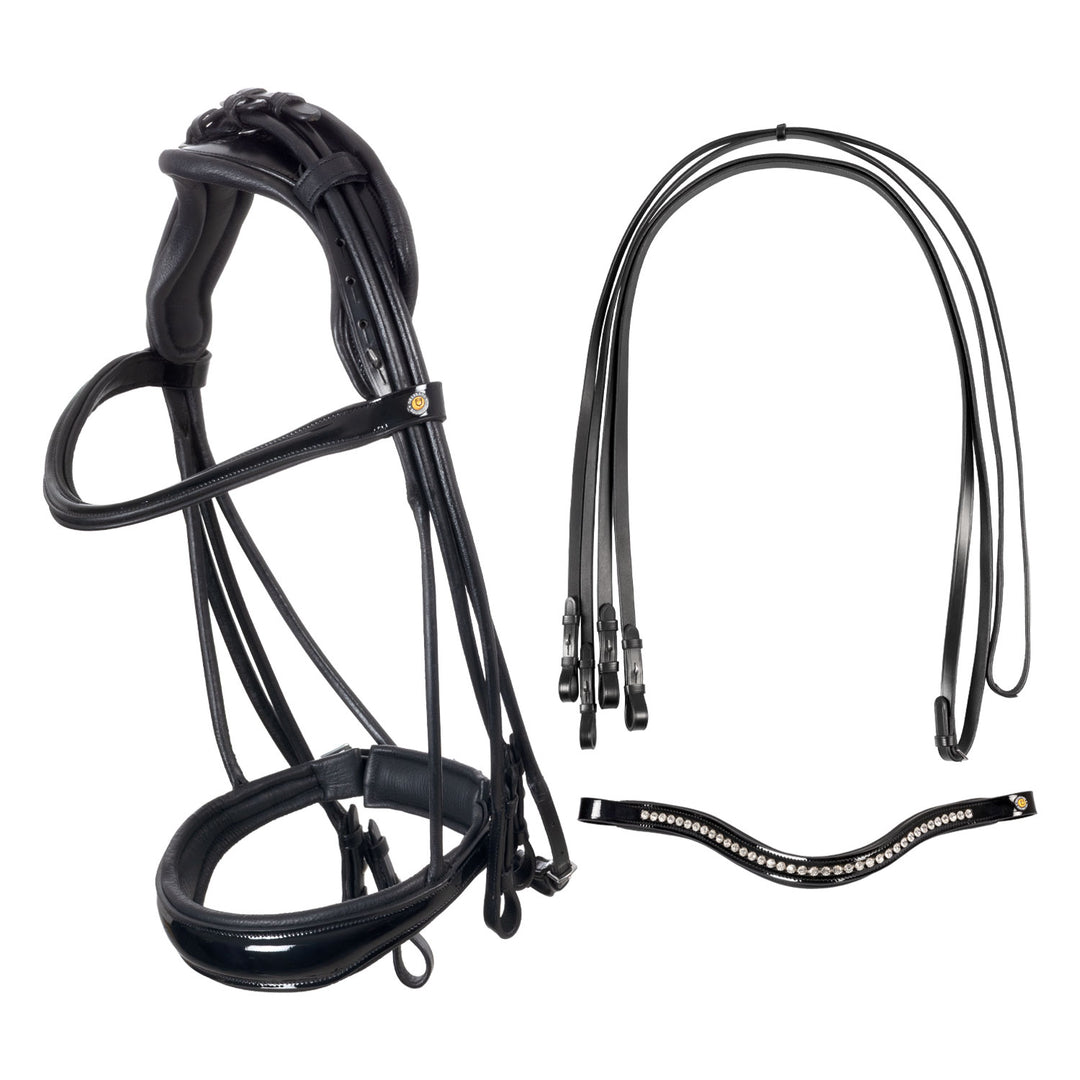 Equestro Leather Dressage Bridle with Anatomical Headpiece - Black