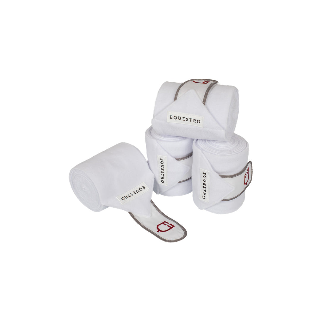 Equestro Breathable Fleece Pony Bandages - White/Red/Grey
