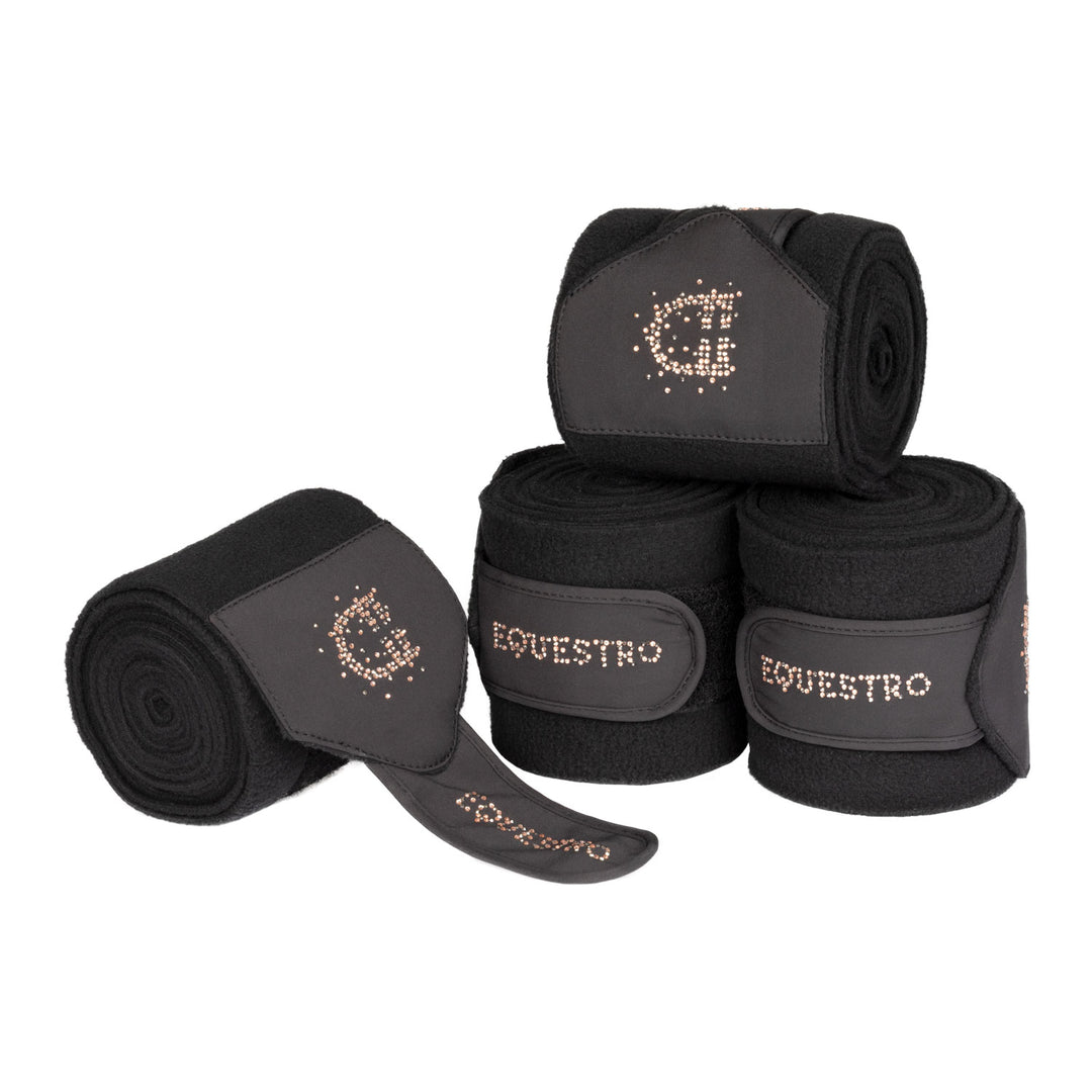Equestro Fleece Bandages with Rhinestone Logo - White