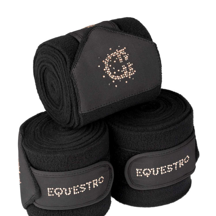 Equestro Fleece Bandages with Rhinestone Logo - White