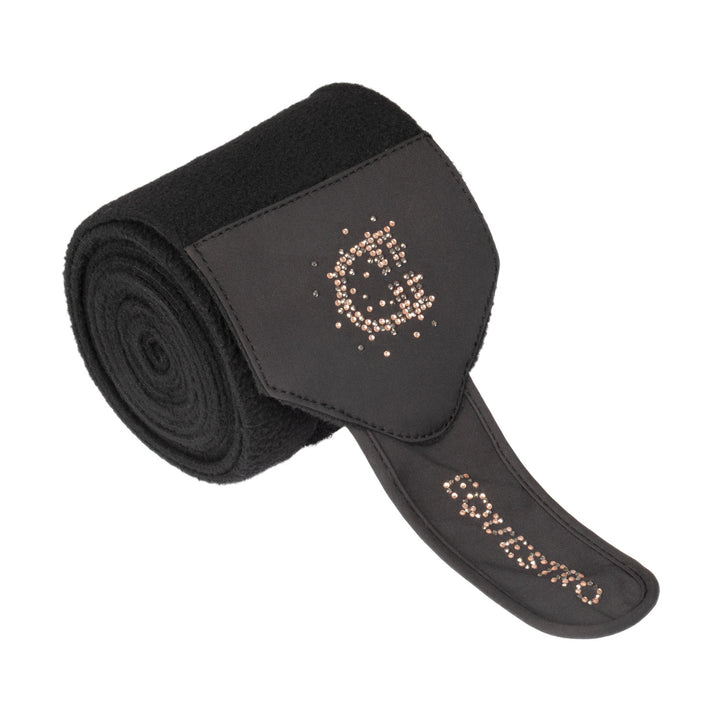 Equestro Fleece Bandages with Rhinestone Logo - White