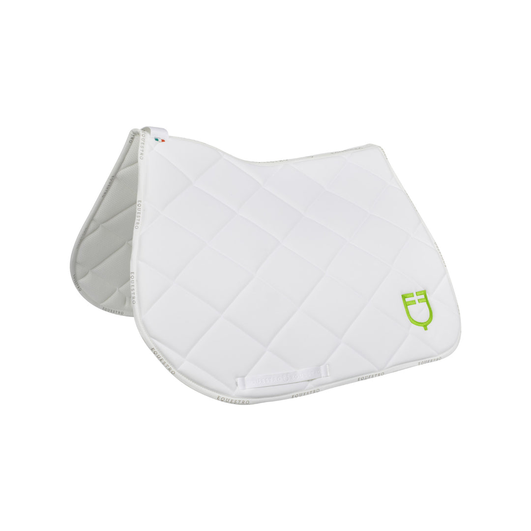 Equestro Jumping Saddle Pad with Multicolor Logo - White/White/Poppy Red