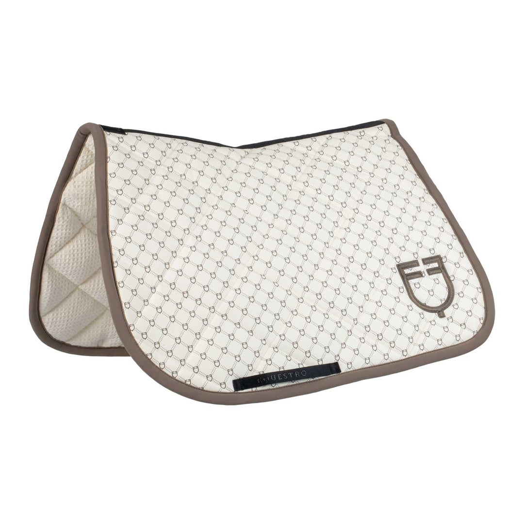 Equestro Jumping Saddle Pad with Monogram Print - Antique White/Walnut