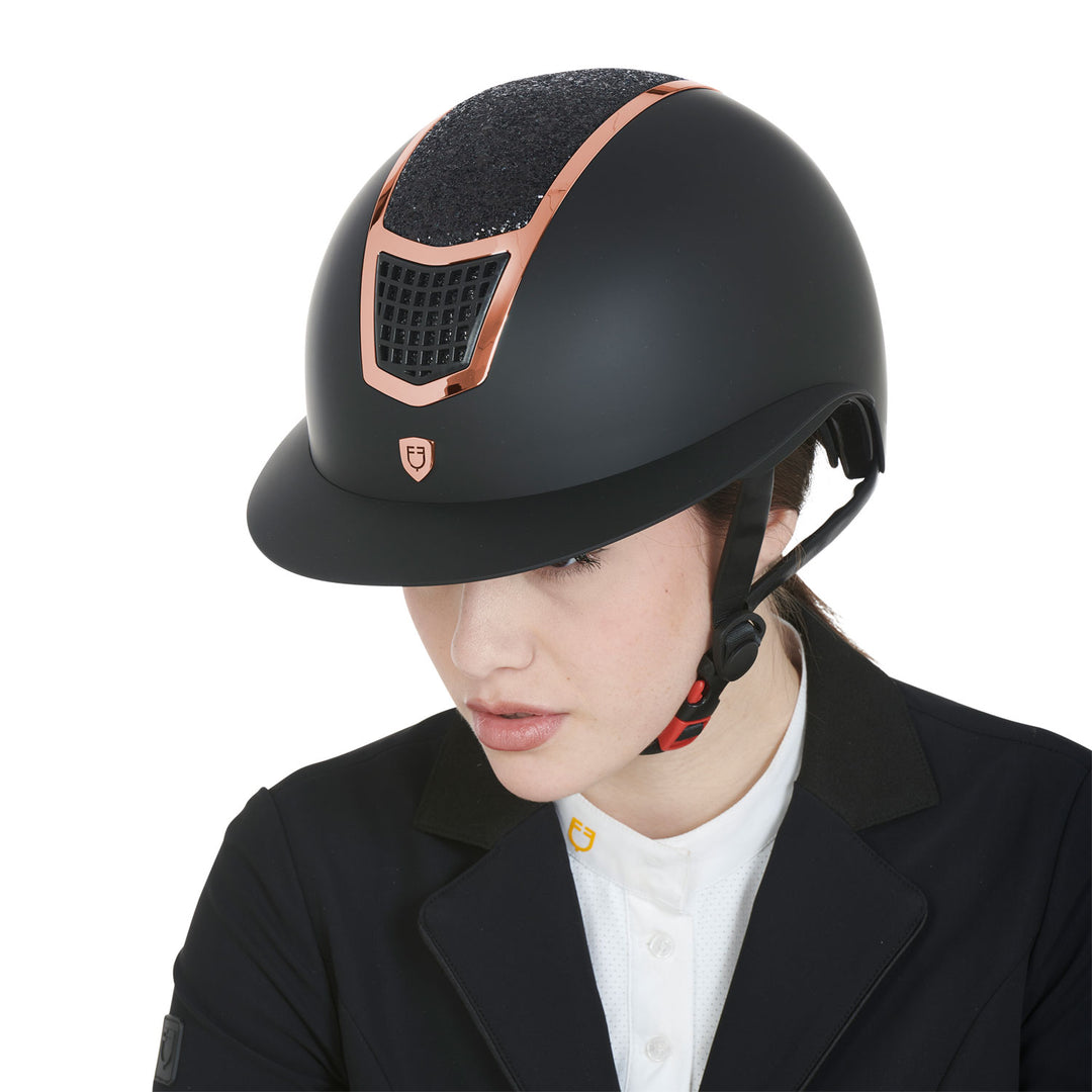Equestro Helmet with Rhinestones and Wide Visor - Navy/Silver