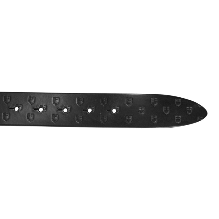 Equestro Total Black Leather Belt with Logo Buckle - Black