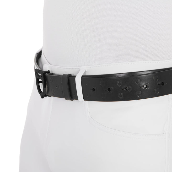 Equestro Total Black Leather Belt with Logo Buckle - Black