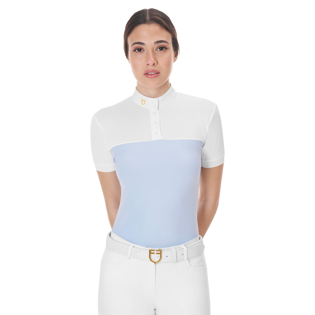 Equestro Women's Slim Fit Polo Shirt in Technical Fabric and Mesh - White