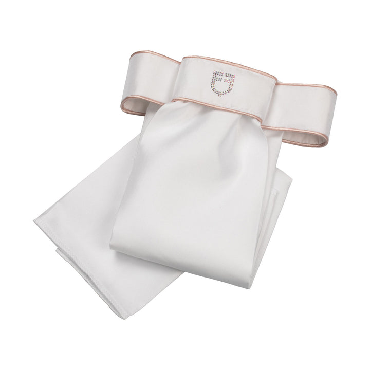 Equestro Dressage Plastron Rhinestone Logo - White/White