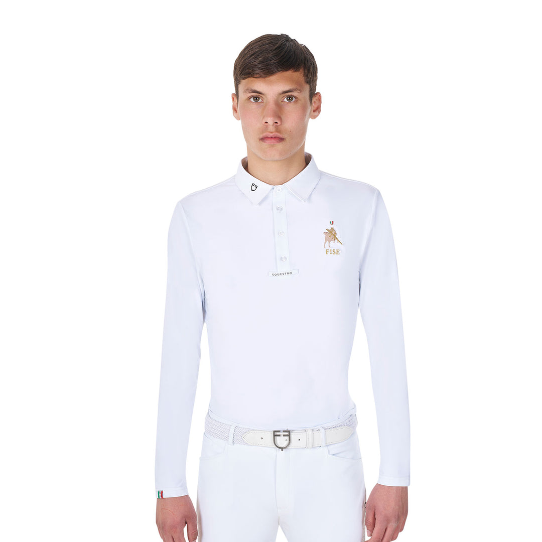 Equestro Men's Long-Sleeved Competition Polo Shirt Equestro X Fise - White