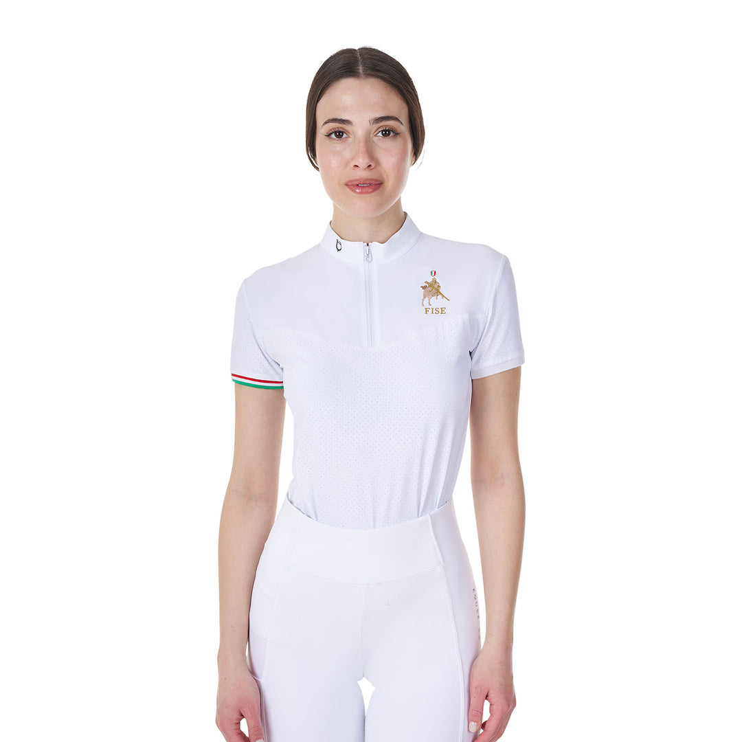 Equestro Women's Stretch Competition Polo Shirt Equestro X Fise - White