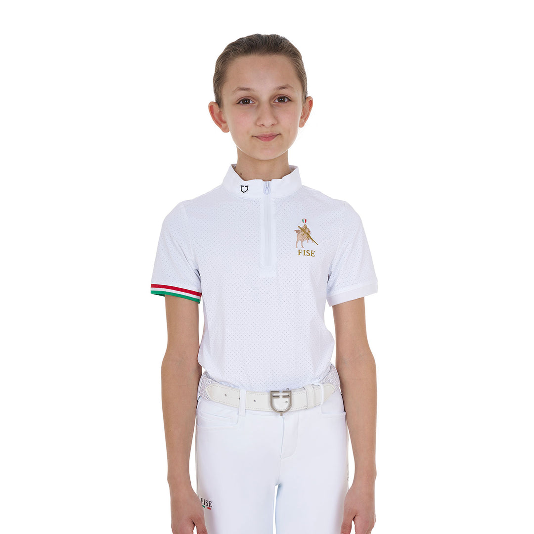 Equestro Girls' Zipped Competition Polo Shirt Equestro X Fise - White