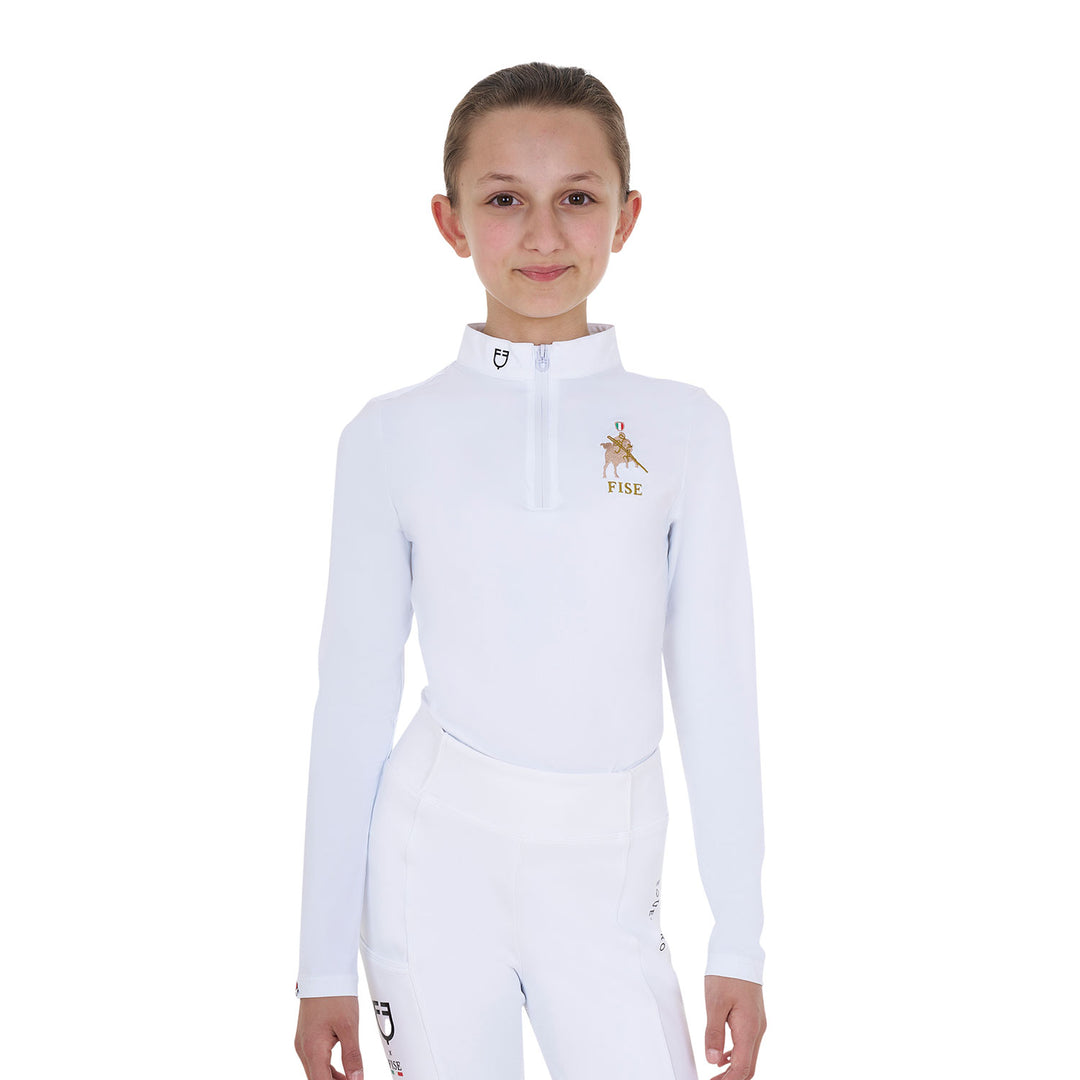 Equestro Girls' Long-Sleeved Competition Polo Shirt Equestro X Fise - White