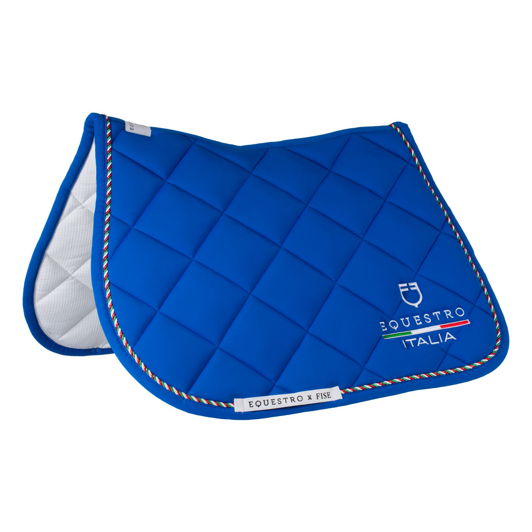 Equestro Jumping Saddle Pad with Italian Flag Piping Equestro X Fise - White/Azzurro Savoia