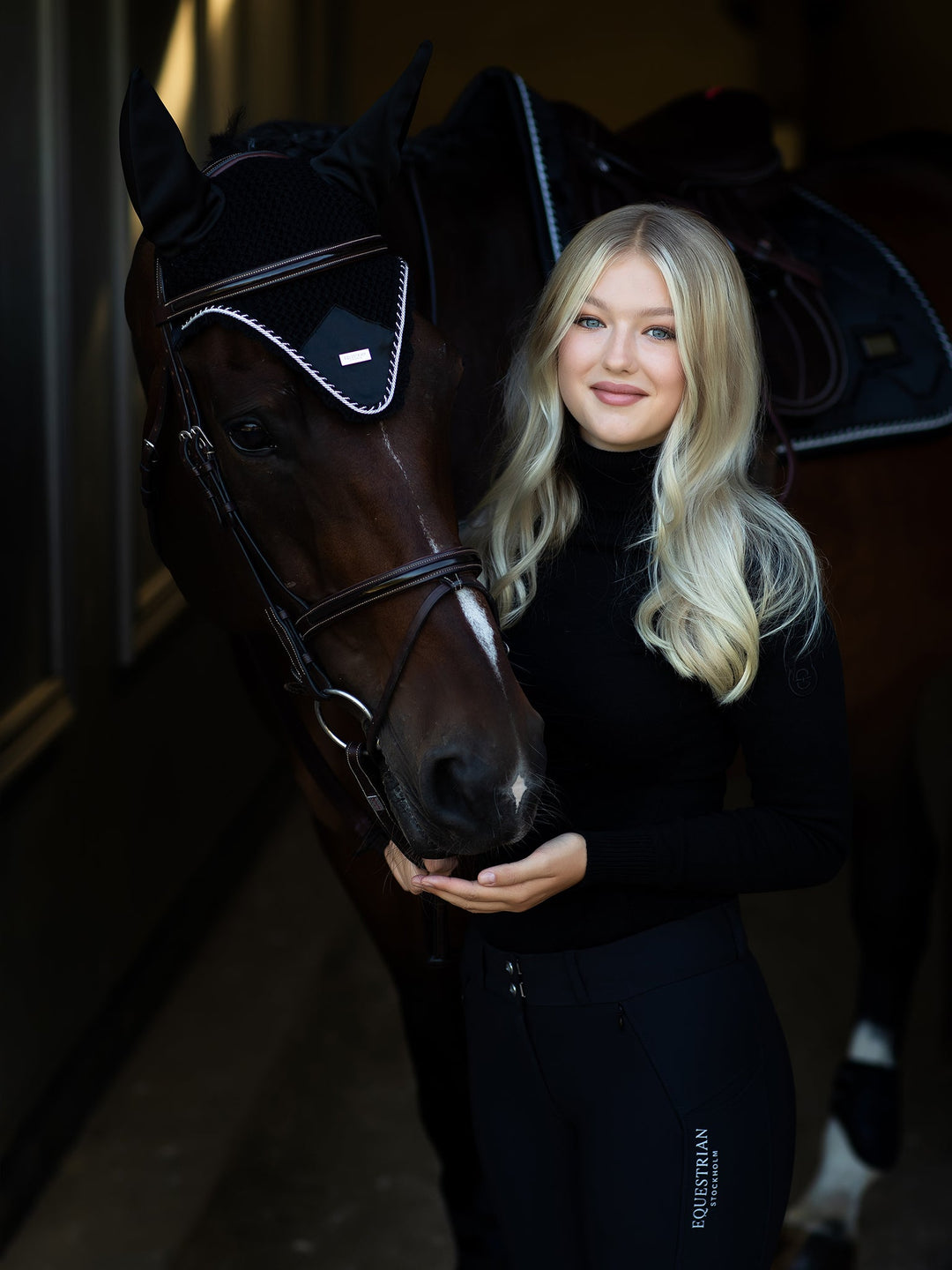 Equestrian Stockholm Fly Hood Black Edition - Ear Bonnet - Kingdom Equestrian