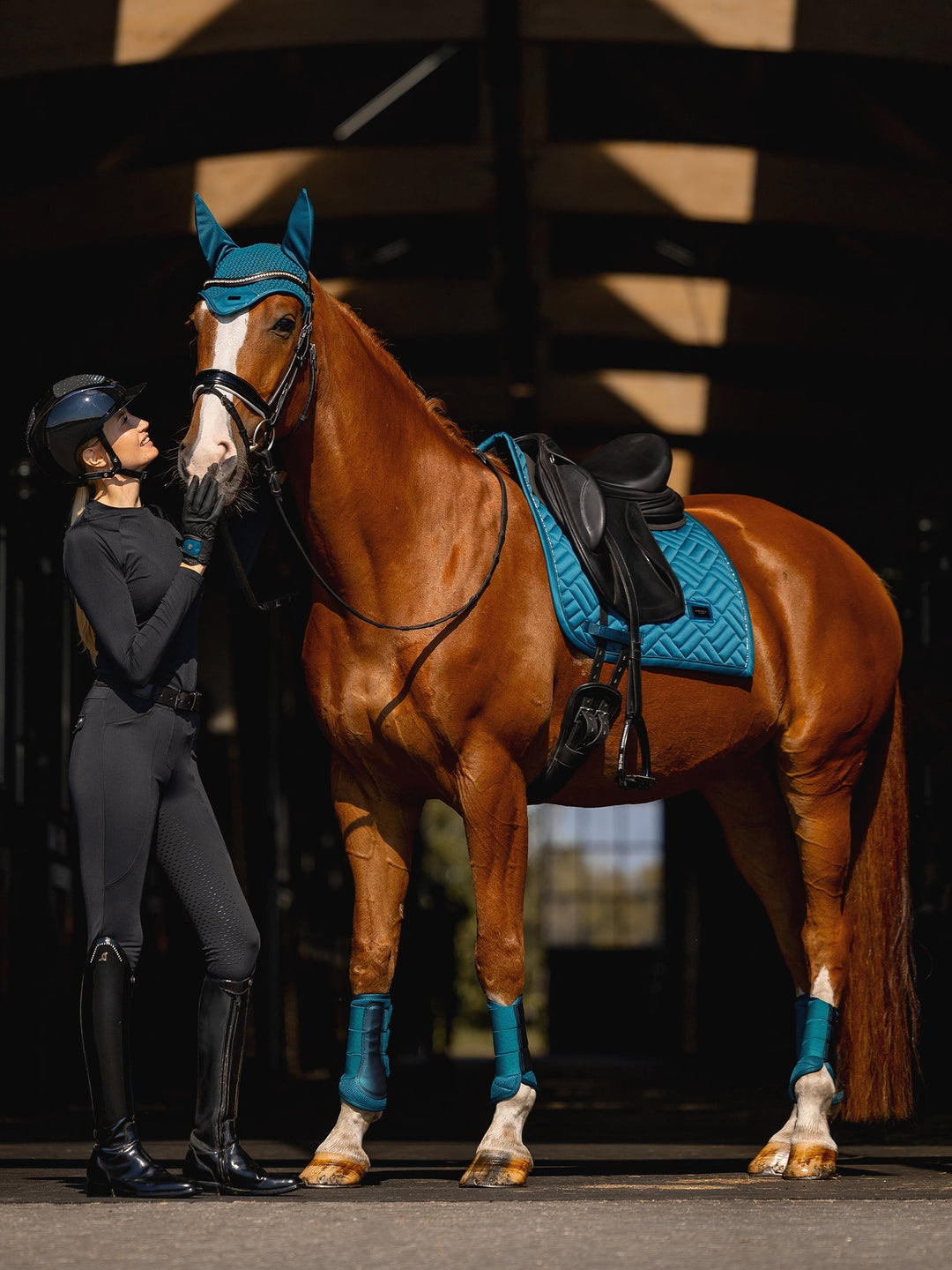Equestrian Stockholm Fly Hood Modern Teal Blue - Ear Bonnet - Kingdom Equestrian