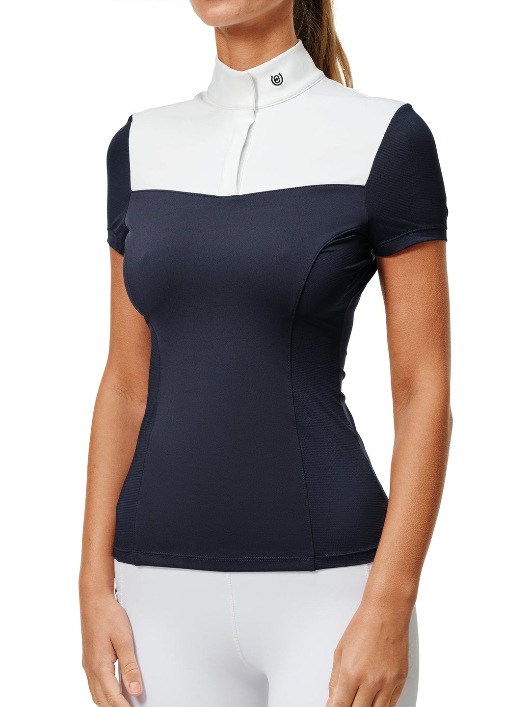 Equestrian Stockholm Refined Competition Top Navy White Short Sleeve - Top - Kingdom Equestrian