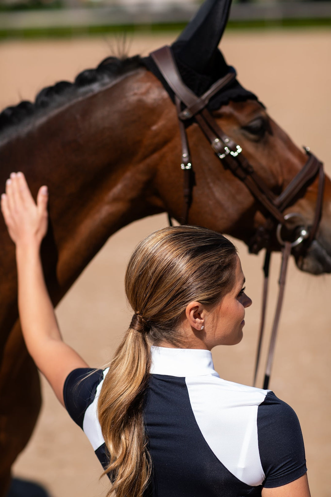 Equestrian Stockholm Refined Competition Top Navy White Short Sleeve - Top - Kingdom Equestrian