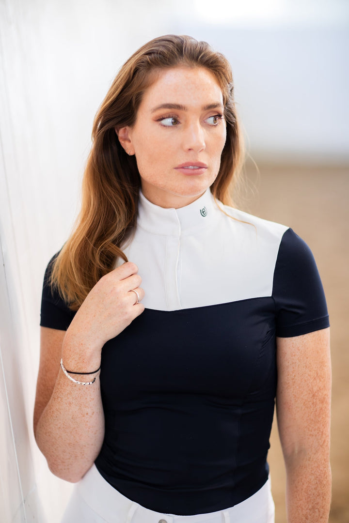 Equestrian Stockholm Refined Competition Top Navy White Short Sleeve - Top - Kingdom Equestrian