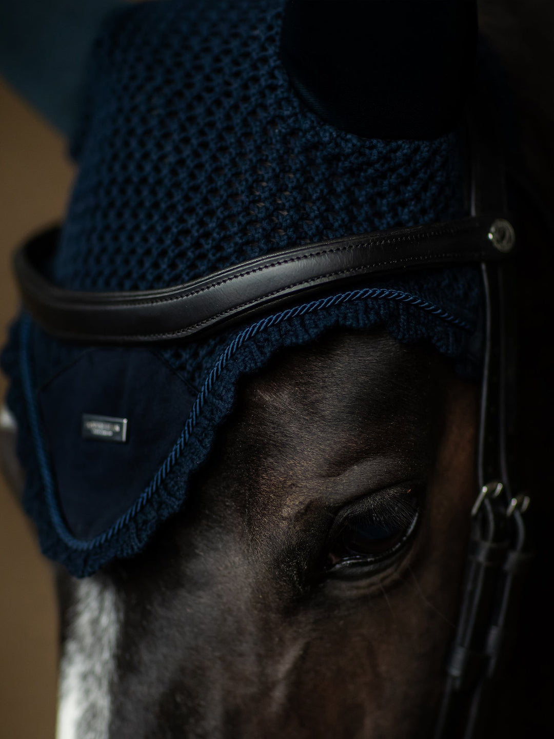 Equestrian Stockholm Soundless Fly Hood Navy Silver - Ear Bonnet - Kingdom Equestrian
